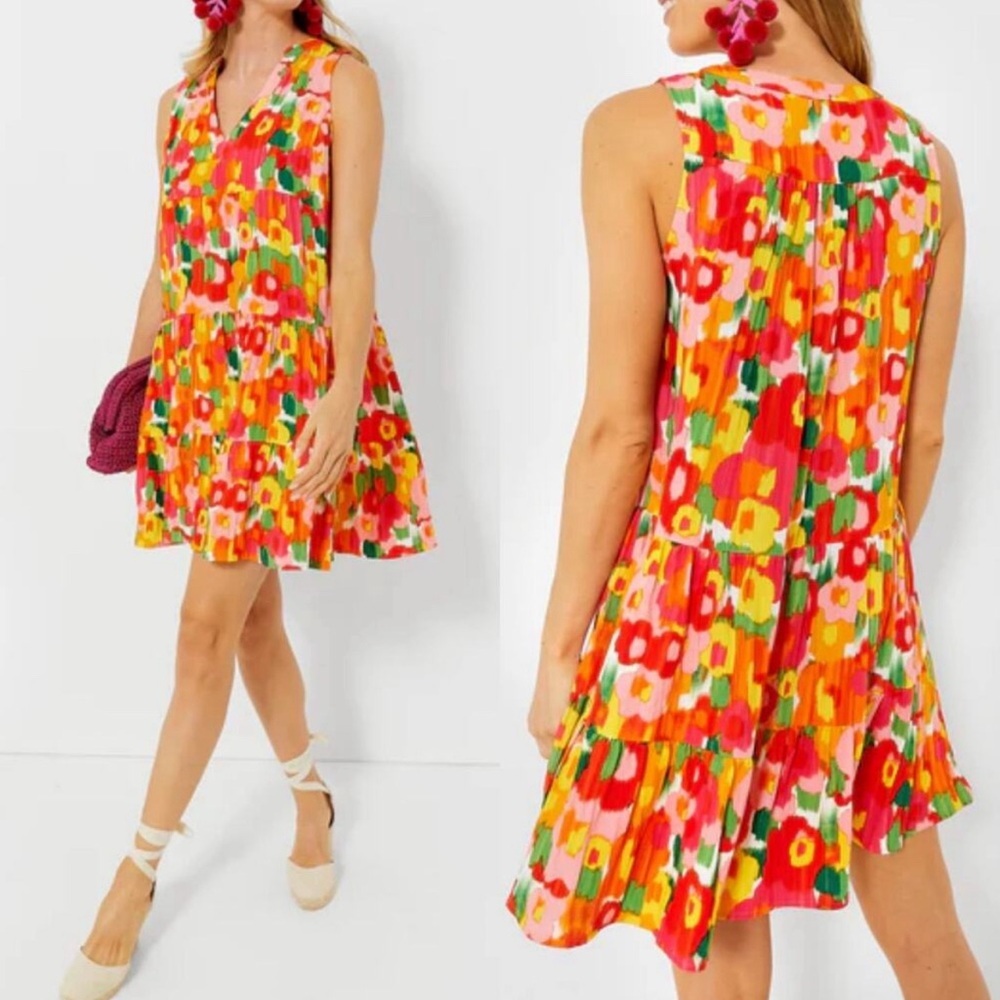 Pomander Place Magnolia watercolor sleeveless Kenzo dress tiered size M - Picture 2 of 7